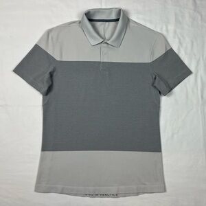 Lululemon Mens Polo Shirt Sz Medium Striped Grey Live In Practice B3
